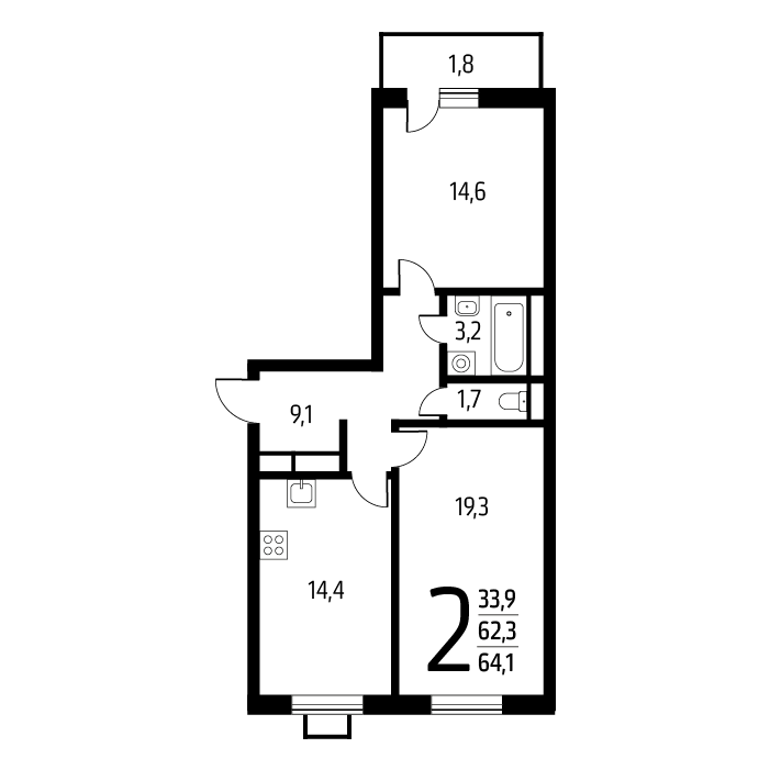 Купить 2-комнатную квартиру № 594 на 2 этаже в микрорайоне Заречный ...