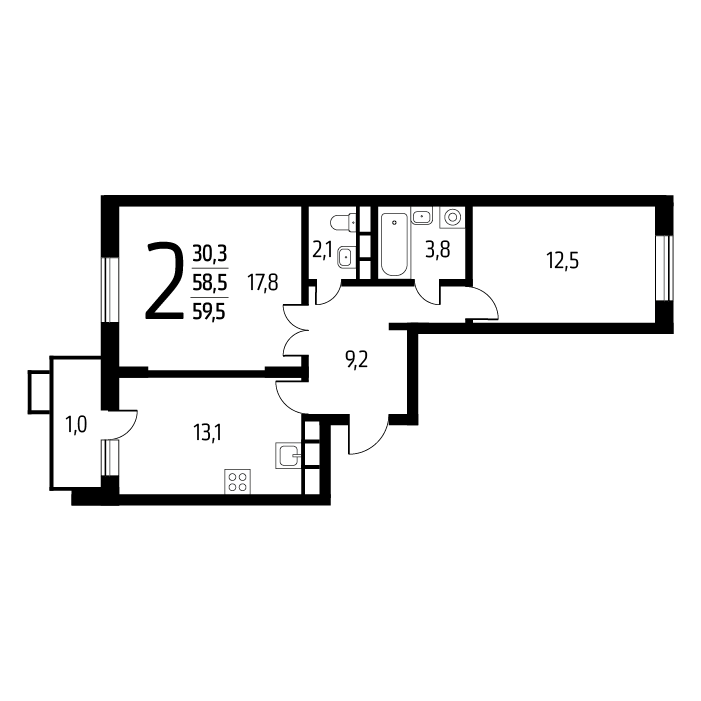 Купить 2-комнатную квартиру № 259 на 2 этаже в микрорайоне Заречный ...