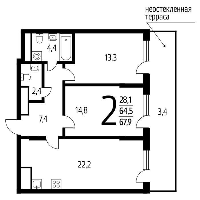 Купить 2-комнатную квартиру № 2/837 на 13 этаже в микрорайоне ...